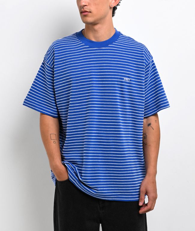 Obey Edwin Striped Blue Knit T-Shirt - Obey