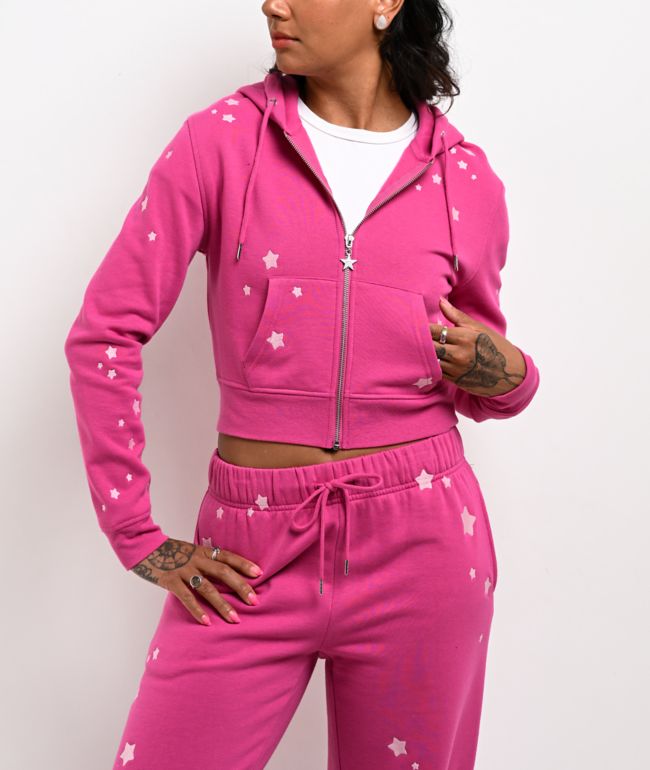 Freeworld Iman Star Pink Crop Zip Hoodie - Freeworld