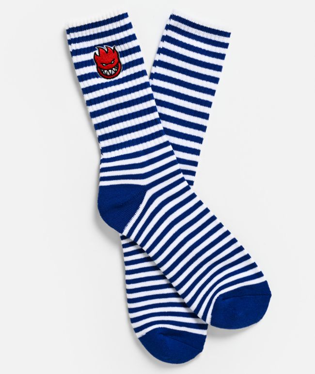 Spitfire Big Head Blue & White Stripe Crew Socks - Spitfire