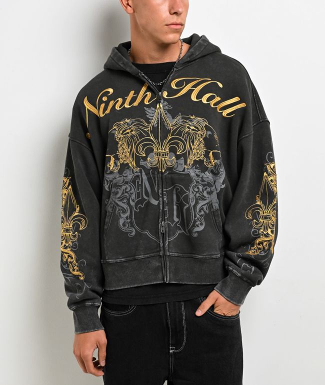 Ninth Hall Brothers Black Wash Crop Zip Hoodie - Ninth Hall