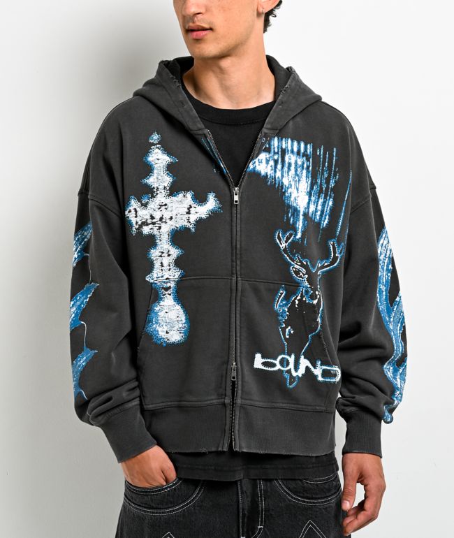 Vitriol Shadowlands Black Wash Crop Zip Hoodie - Vitriol