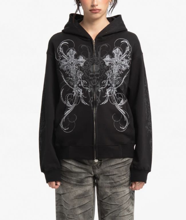 Ninth Hall Aven Dragon Black Sherpa Zip Hoodie | Zumiez