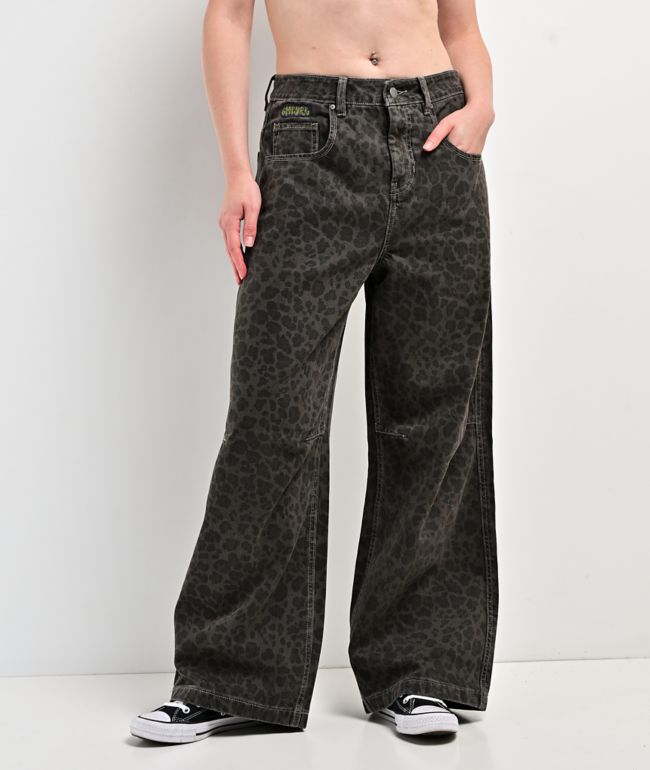 Empyre Extent Animal Print Grey Wash Mid Rise Wide Leg Jeans - Empyre