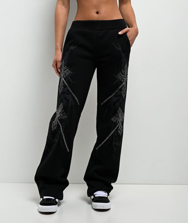 Insomnia Chains Rhinestone Black Sweatpants - Insomnia Visuals