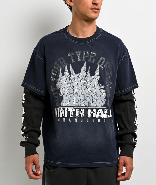 Ninth Hall Champions Navy & Black Wash 2fer Long Sleeve T-Shirt - Ninth Hall