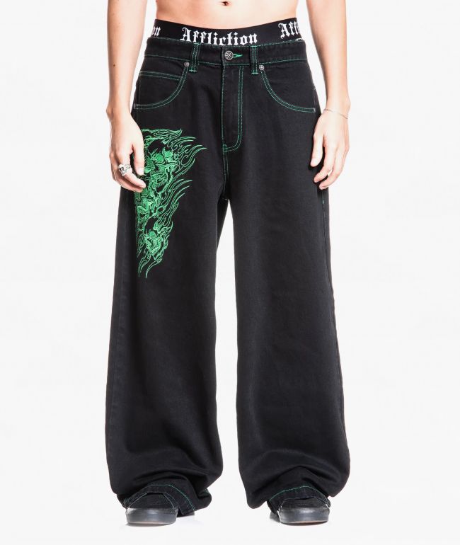 Affliction Toxic Rage Black Wash Wide Leg Jeans - Affliction