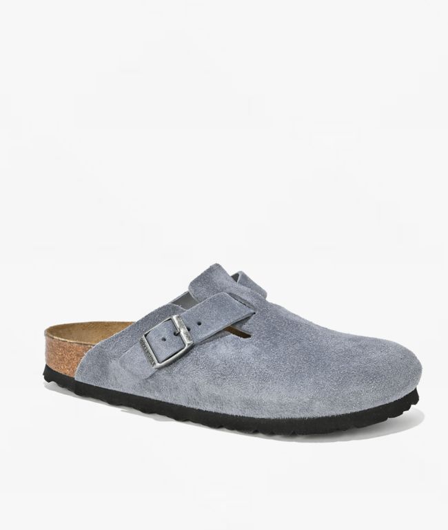 Birkenstock Women's Boston Soft Footbed Stone Blue Clogs - Birkenstock