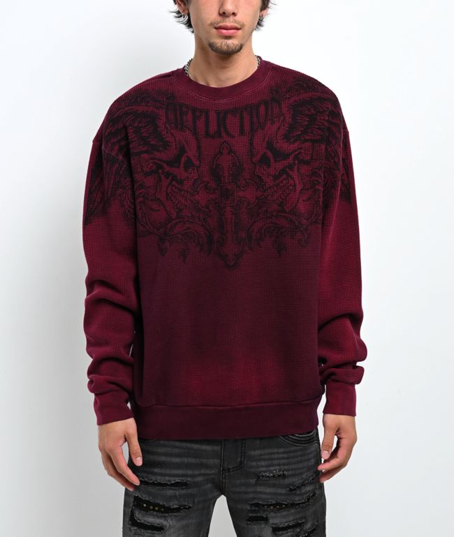 Affliction Winged Up Brown Wash Heavyweight Thermal Crewneck Sweatshirt - Affliction