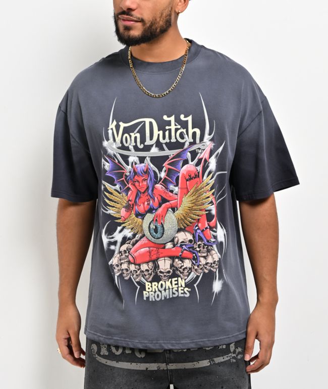 Von Dutch x Broken Promises Devilish Charm Grey Wash T-Shirt - Von Dutch