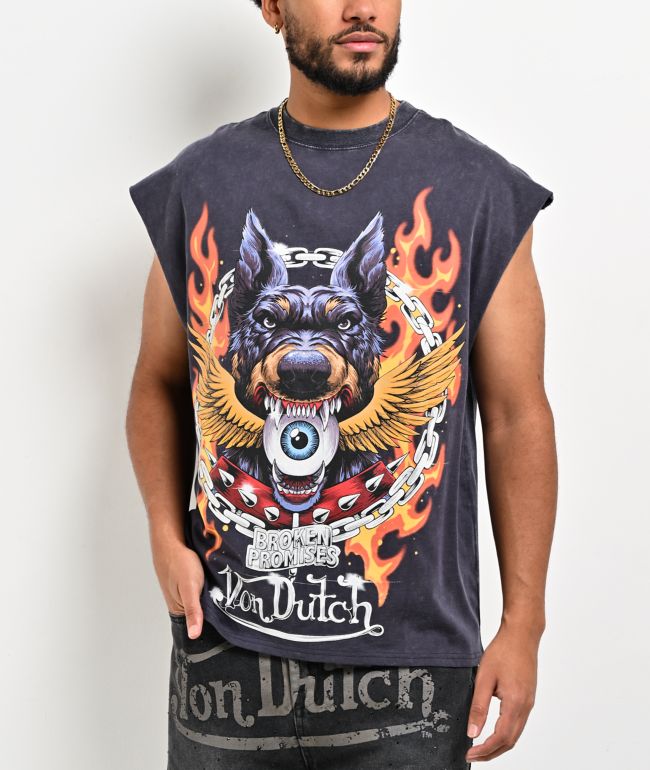 Von Dutch x Broken Promises Unleashed Grey Wash Muscle Tank Top - Von Dutch