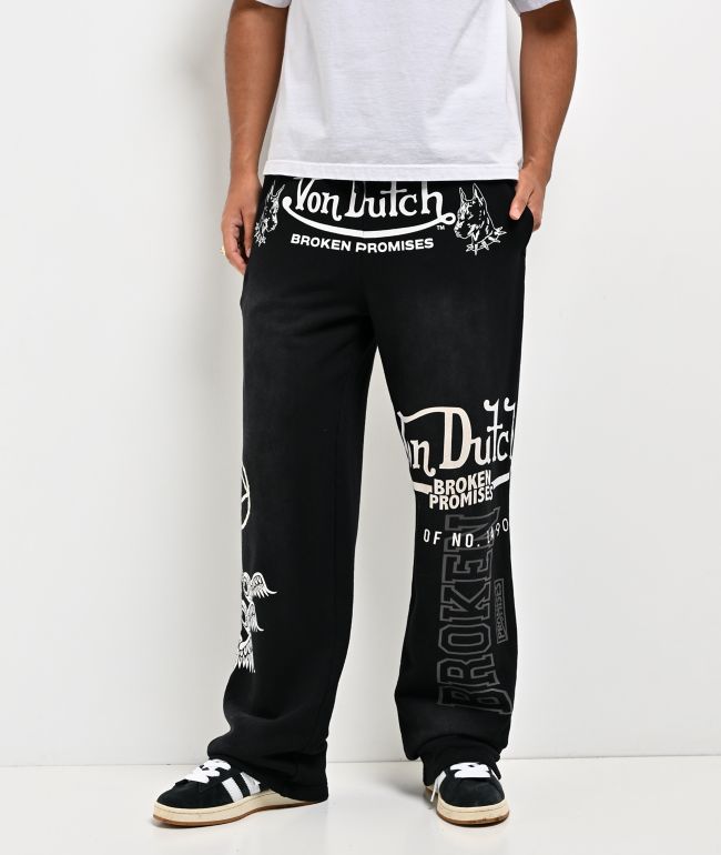 Von Dutch x Broken Promises All In Black Wash Wide Leg Sweatpants - Von Dutch