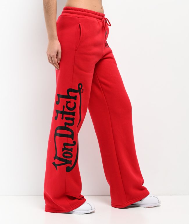 Von Dutch Red Wide Leg Sweatpants - Von Dutch
