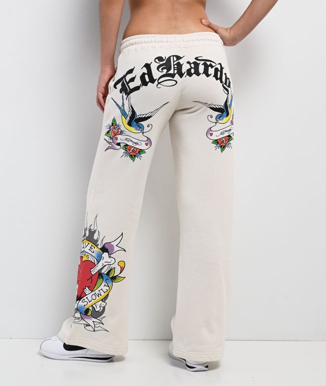 Ed Hardy Love Kills Slowly Birds Ivory Sweatpants - Ed Hardy
