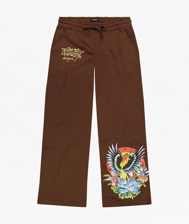 Ed Hardy Phoenix Brown Wide Leg Sweatpants - Ed Hardy