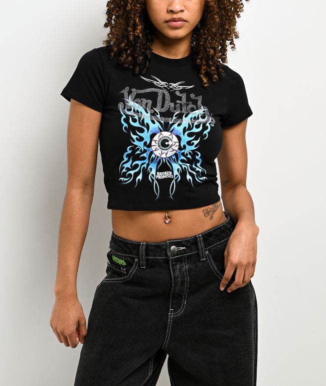 Von Dutch X Broken Promises Dark Wings Rhinestone Black Crop T-Shirt - Von Dutch