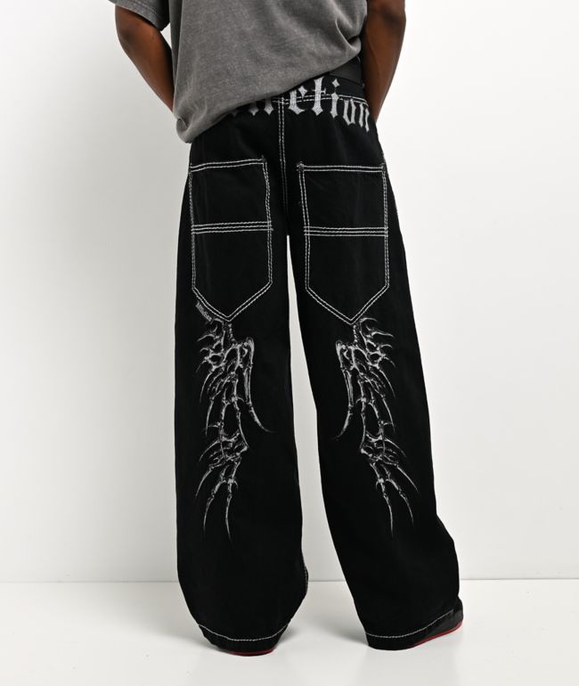 Affliction Skeleton Wing Black Extra Wide Leg Jeans - Affliction
