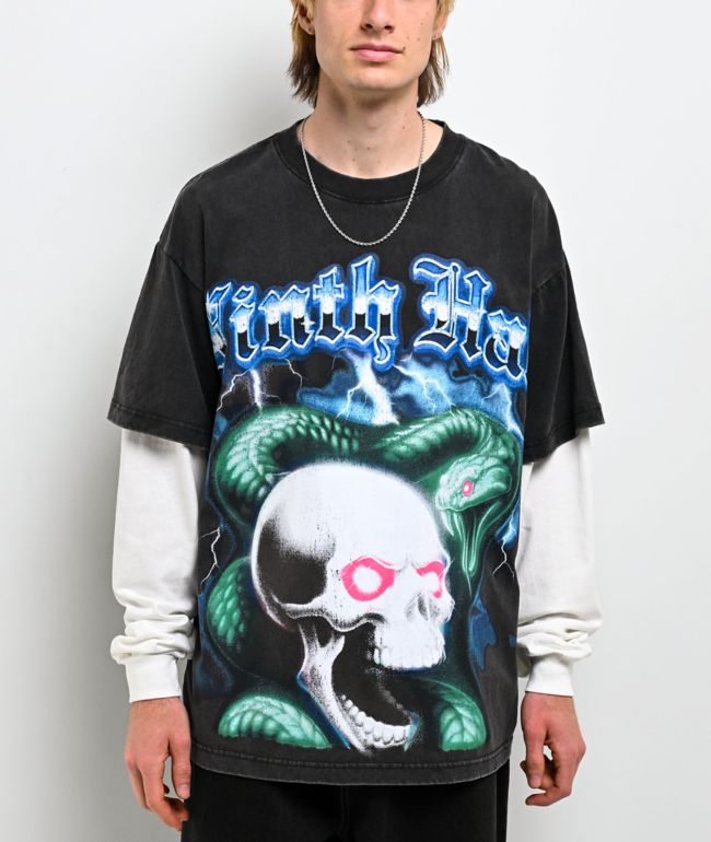 Ninth Hall Black Light Charcoal & White 2fer Long Sleeve T-Shirt - Ninth Hall