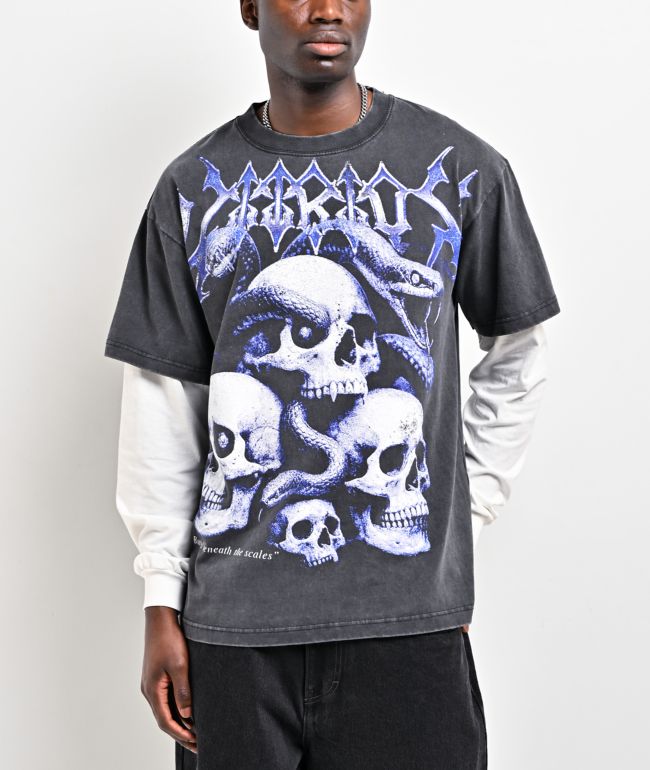 Vitriol Serpents Reign Black Wash & White 2fer Long Sleeve T-Shirt - Vitriol
