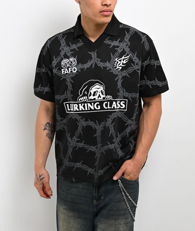 Lurking Class by Sketchy Tank FAFO Black Soccer Jersey - Lurking Class by Sketchy Tank