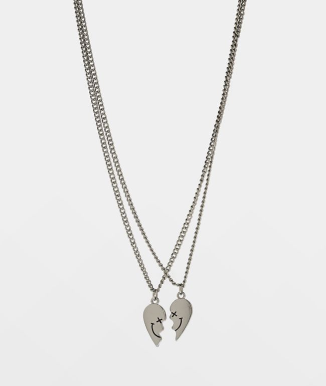 Smiley Best Friends Silver Necklace Set - 