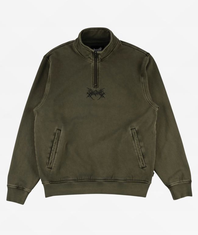 Welcome Gouge Olive Quarter Zip Sweatshirt  - Welcome Skateboards