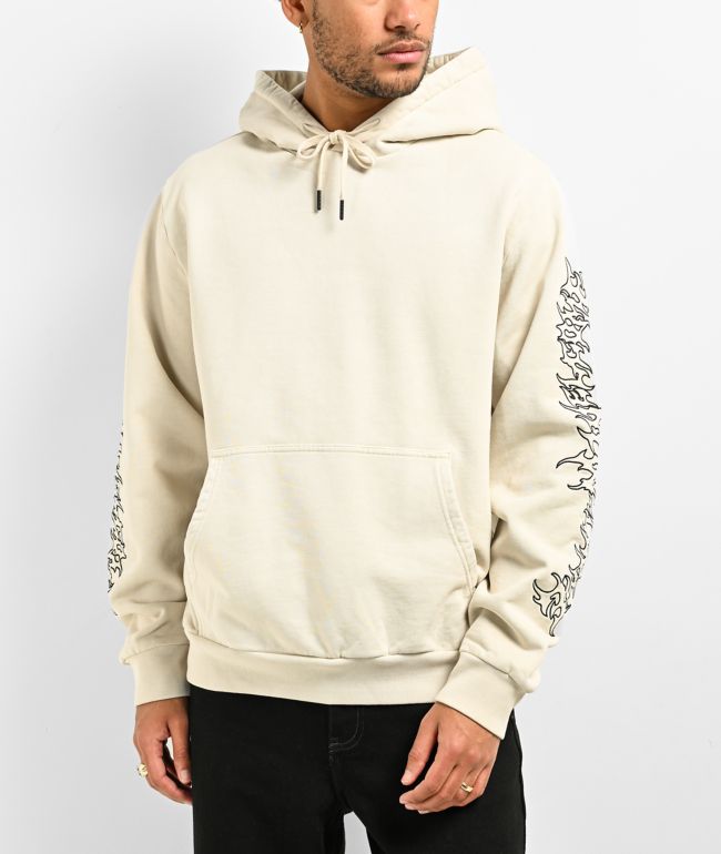 Welcome Barb Sleeve Embroidered Bone Pigment Dye Hoodie - Welcome Skateboards