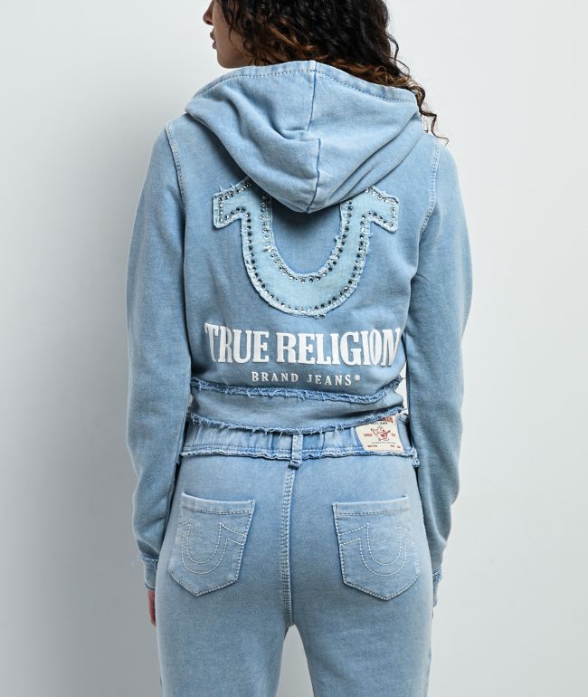 True Religion Big T Shrunken Burlwood Crop Zip Hoodie | Zumiez