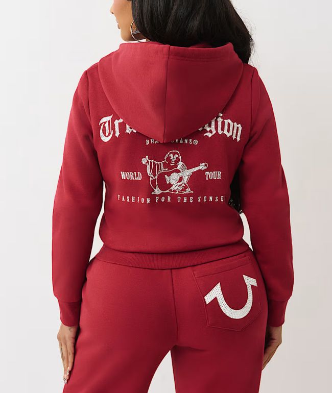 True Religion Crystal Logo Red Zip Hoodie - True Religion