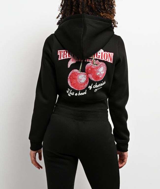True Religion Cherry Shrunken Black Crop Zip Hoodie - True Religion