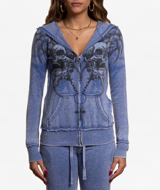 Affliction Shred Fest Blue Wash Zip Hoodie - Affliction