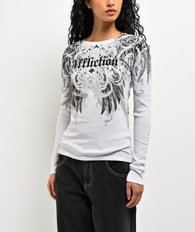 Affliction Estellerly White Thermal Long Sleeve T-Shirt - Affliction