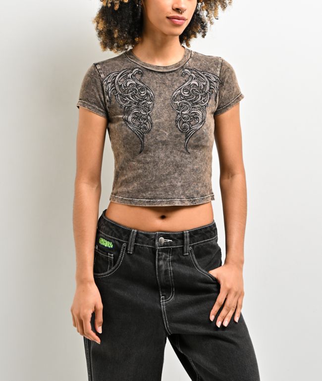 Affliction Lovington Black Wash Crop T-Shirt - Affliction