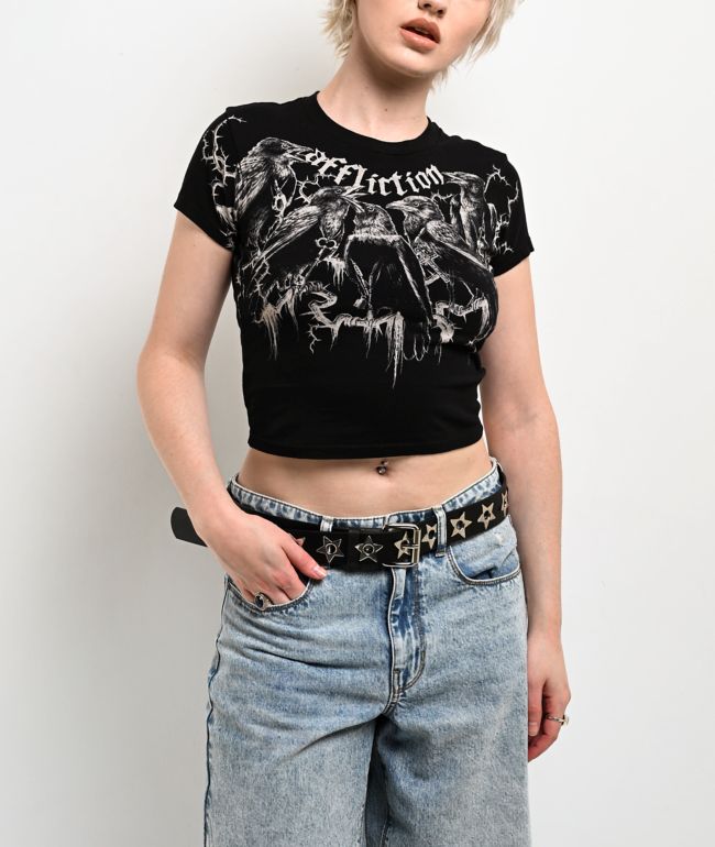 Affliction Crows Black Crop T-Shirt - Affliction