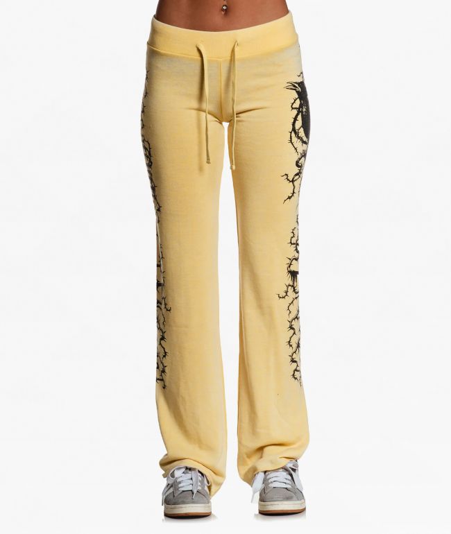 Affliction Crows Burnout Yellow Sweatpants - Affliction