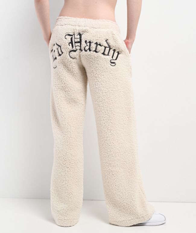 Ed Hardy Tiger Ivory Sherpa Wide Leg Sweatpants - Ed Hardy