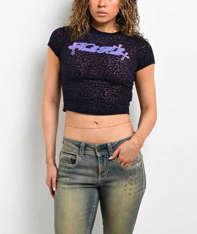 Ninth Hall Sadie Cheetah Burnout Black & Blue Crop T-Shirt - Ninth Hall
