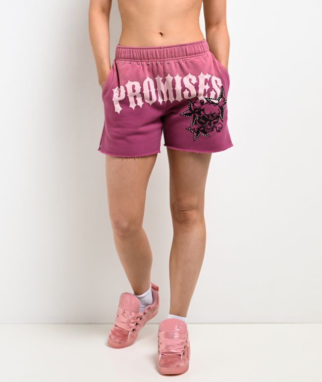 Broken Promises Subculture Pink Wash Studded Sweat Shorts - Broken Promises