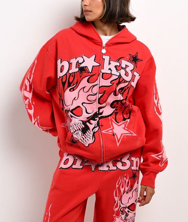 Broken Promises Shooting Star Red Body Bag Zip Hoodie - Broken Promises