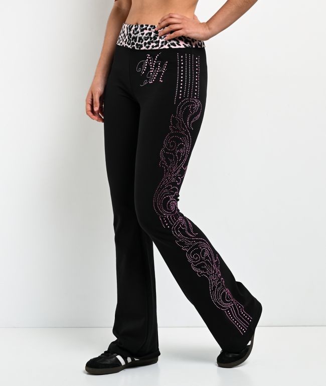 Ninth Hall Joella Cheetah Print Pink Fold Over Flare Leggings - Ninth Hall
