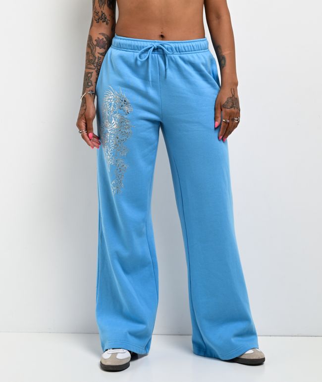 Vitriol Cyber Dragon Blue Wide Leg Sweatpants - Vitriol