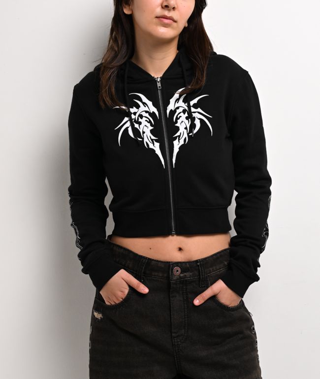 Vitriol Cyber Charm Black Crop Zip Hoodie - Vitriol