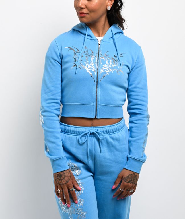 Vitriol Cyber Dragon Blue Crop Zip Hoodie - Vitriol