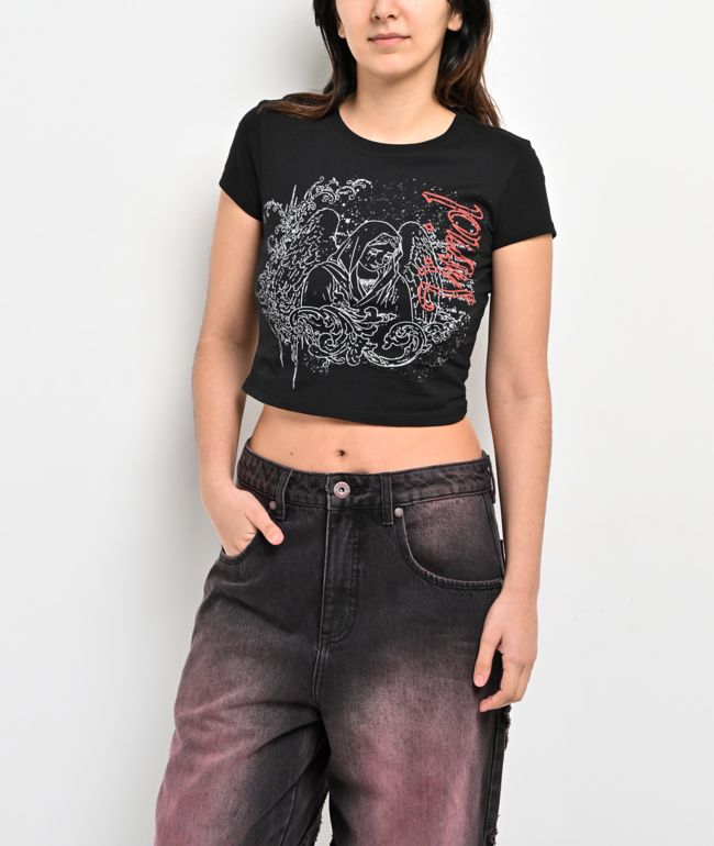 Vitriol Edgy Angel Black Crop T-Shirt - Vitriol