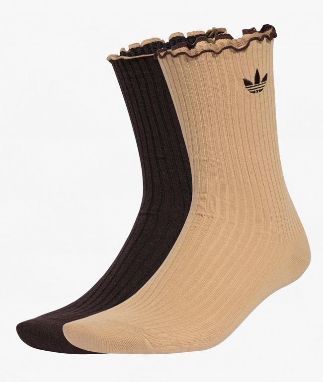 adidas Ruffle 2 Pack Magic Beige & Aurora Coffee Crew Socks - adidas