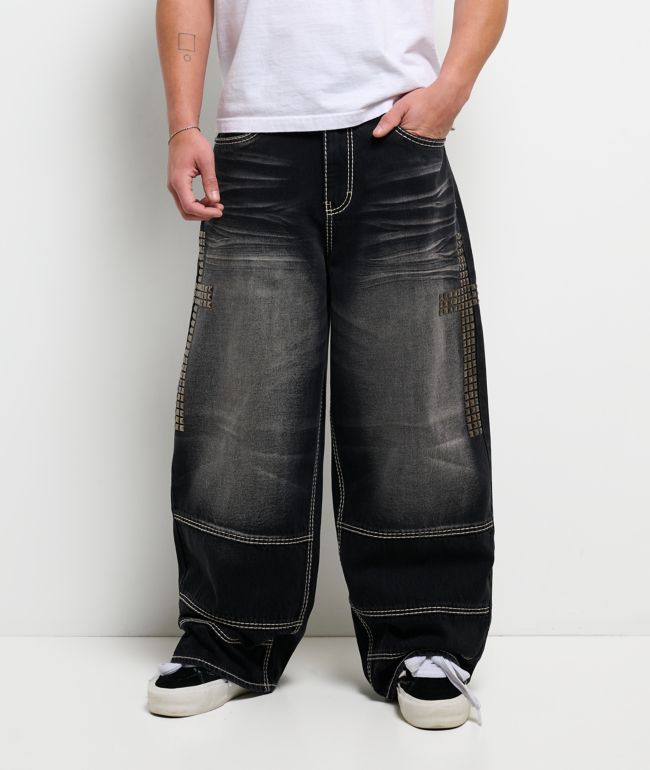 Ninth Hall Ashtray Disciple Stud Cross Black Wash Loose Fit Jeans - Ninth Hall