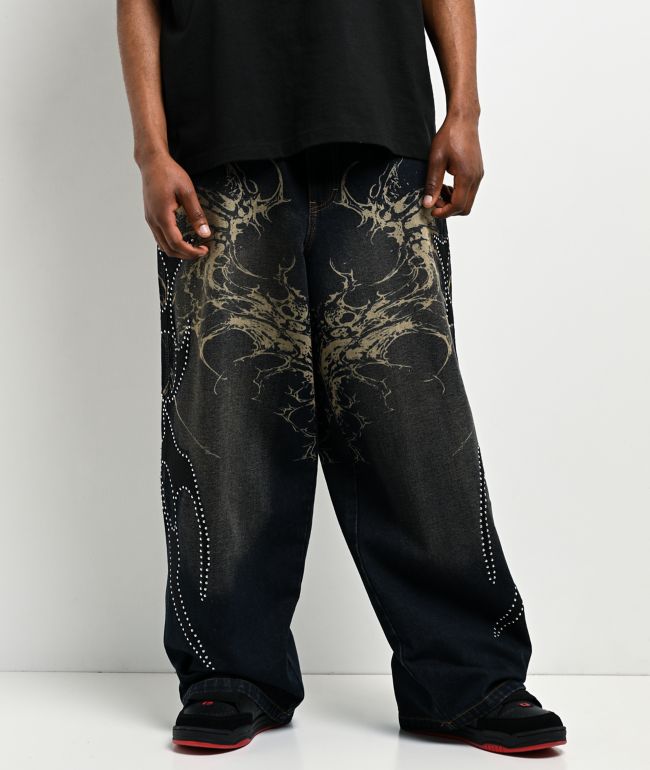 Vitriol Void Repent Dark Blue Wash Wide Leg Jeans - Vitriol