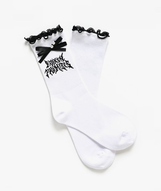 Broken Promises Spite Lettuce Edge White Half Crew Socks - Broken Promises