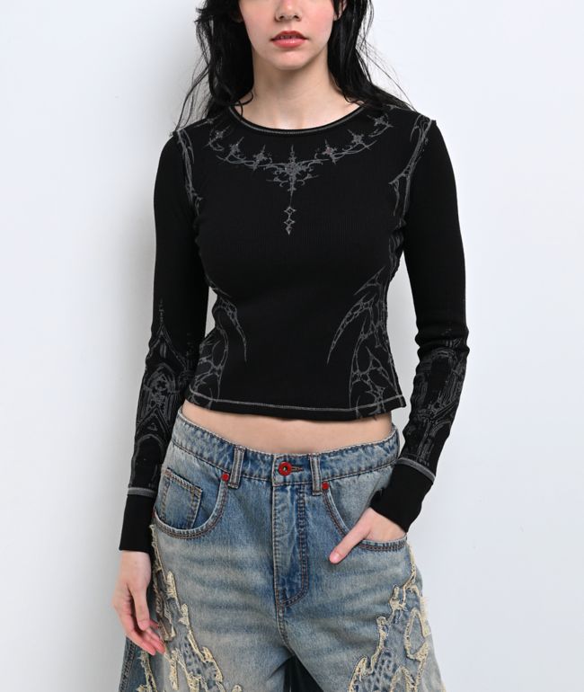 Vitriol Theo Black Thermal Long Sleeve Crop T-Shirt - Vitriol