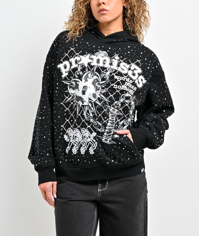 Broken Promises Pain And Pleasure Rhinestone Black Hoodie - Broken Promises