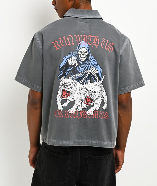 Lurking Class by Sketchy Tank Run With Us Grey Wash Quarter Zip Work Shirt - Lurking Class by Sketchy Tank